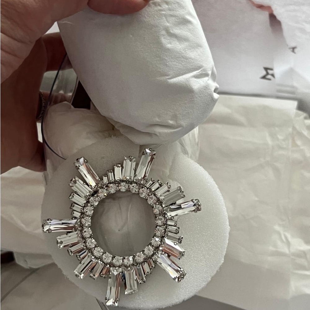 Amina Muaddi Silver Heels with Modern Design